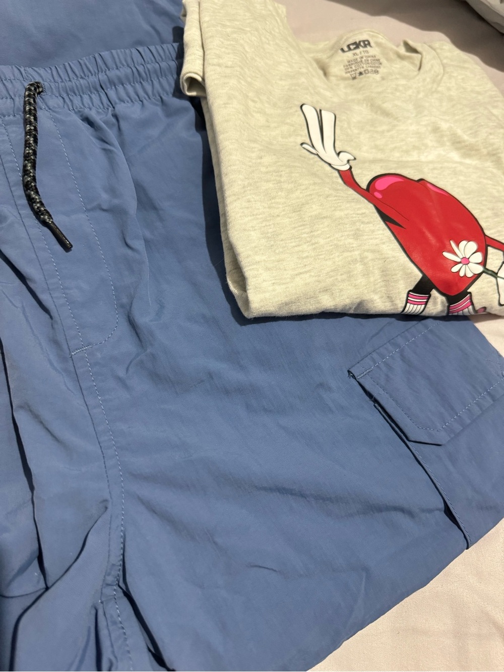 Kids XL Casual Blue Cargo pants with Drawstring Waist & T shirt bundle